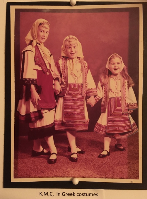 Kris, Melina, & Cami in traditional Greek costumes. (early 1970s) 
