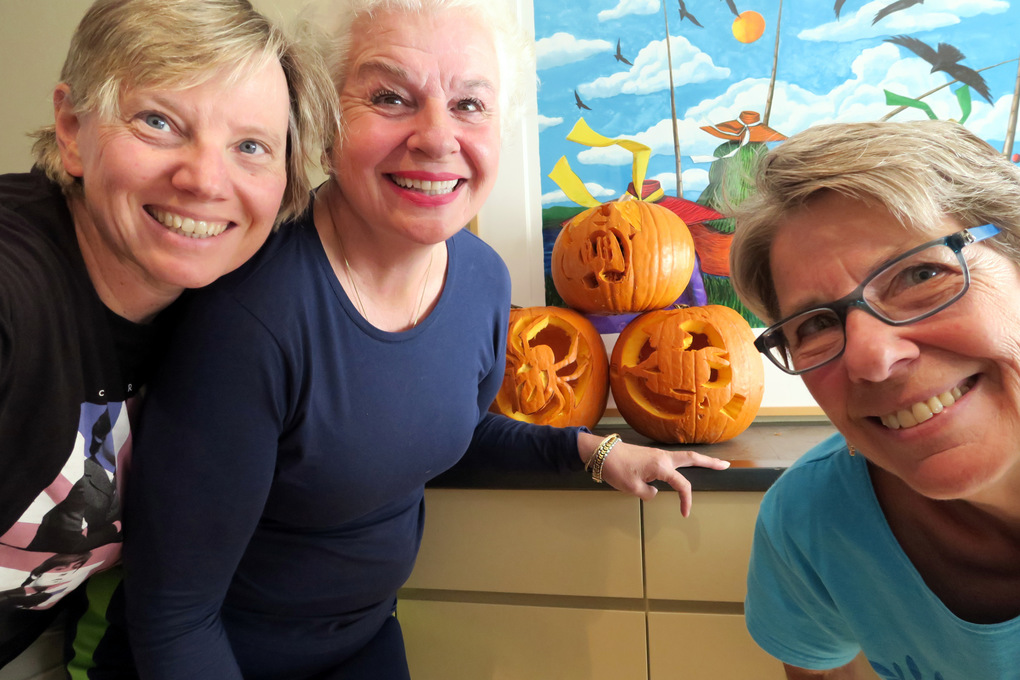 Lynn, Anna, our pumpkins, Keven