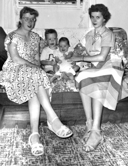 Barbara & baby, Linda, visit sister-in-law, Carolyn, and cousin, Greg in Anderson, Indiana. 1953.