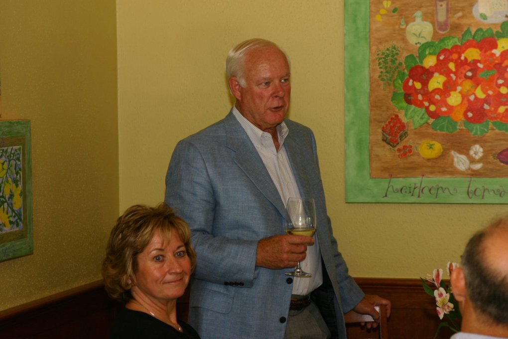 Offering a toast to Michael and Tanya's engagement.