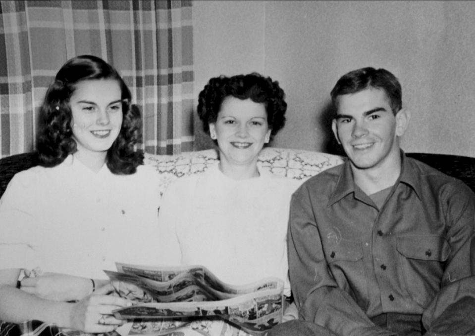 (Left to right) Barbara (age 16), mother, Beatrice, and brother, Lloyd Jr. home on leave from the U.S. Army (1948)
