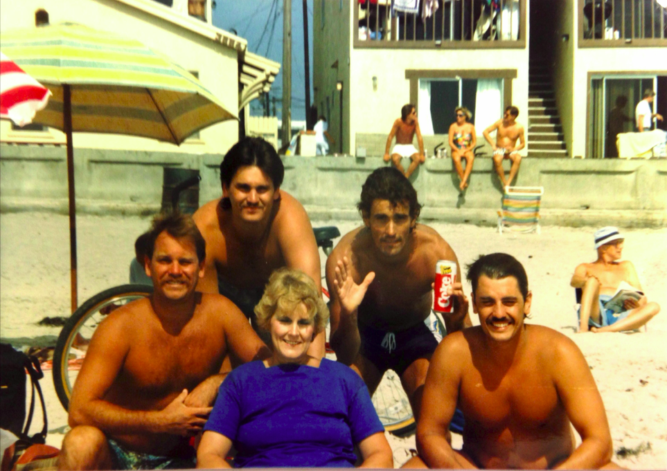 Barbara in San Diego with sons (left to right) Bill, Bob, Steve, and Doug Netherton