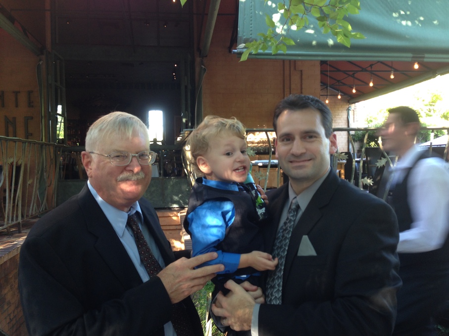 Raymo, Greg, and Owen at Andrew and Kim's wedding - 2015