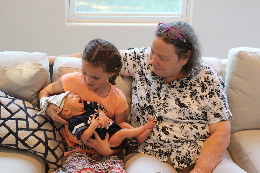 With her granddaughter and grandson, Haylee and Max.