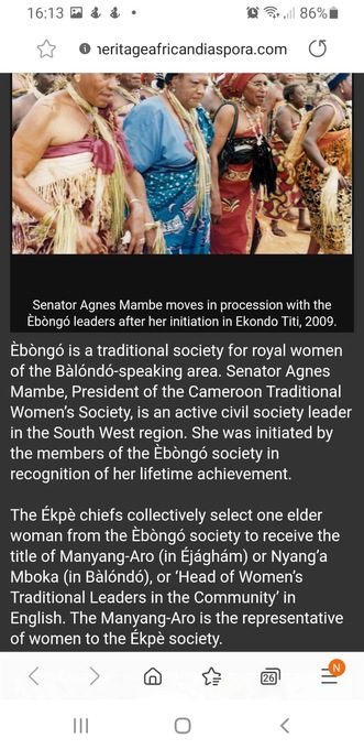 Senator Agnes Mambe leads the procession of Ebongo traditional society in the Balondo-speaking area.