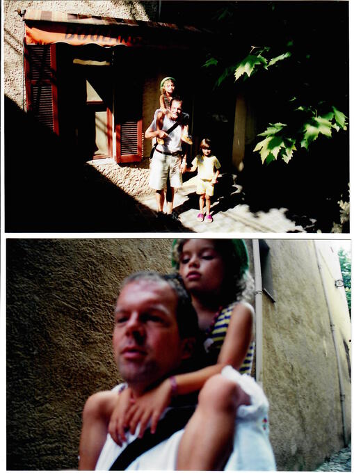 John giving Phoebe her daily piggy back