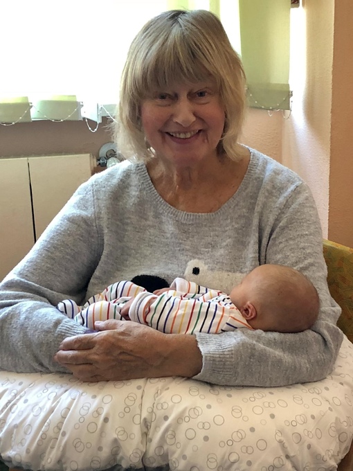 Mig with baby Ivy in 2018 only 2 days old still in hospital- Granny's proud face!