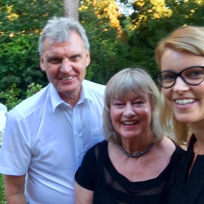 Colin, Mig and Natalie in their garden