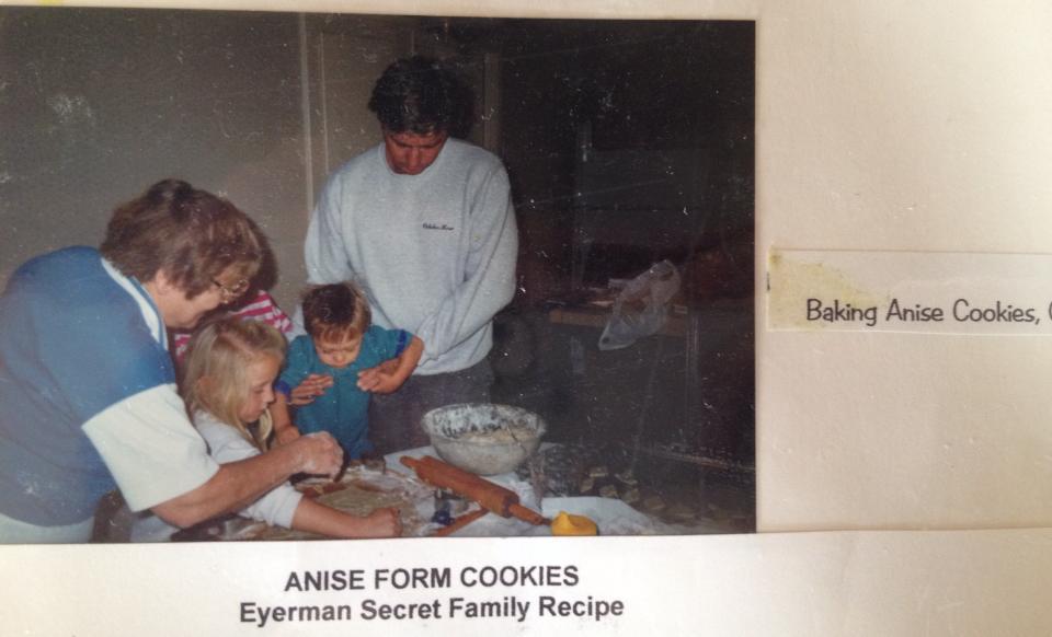 Dad, Kids and Grandma making Anise Cookies