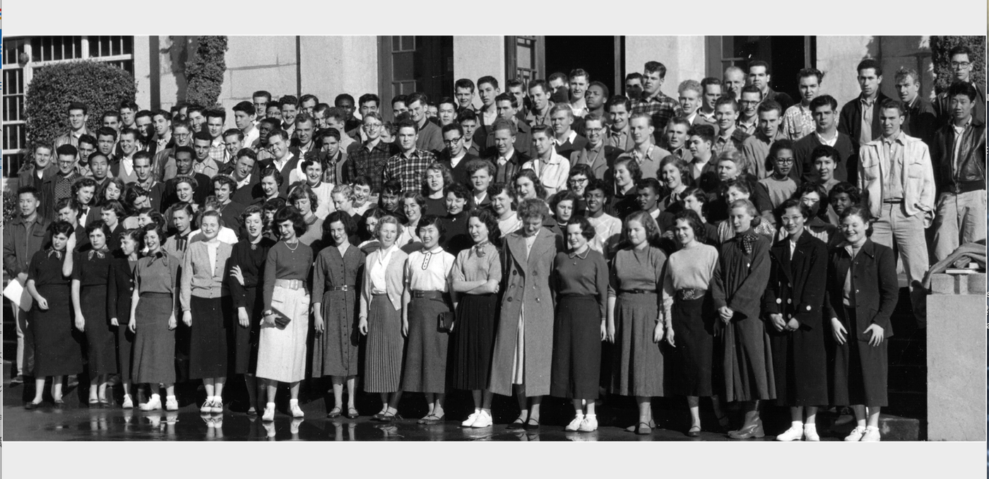 1952 Class Photo. George Washington High School - San Francisco.  Peter is on the far left side / almost back row.