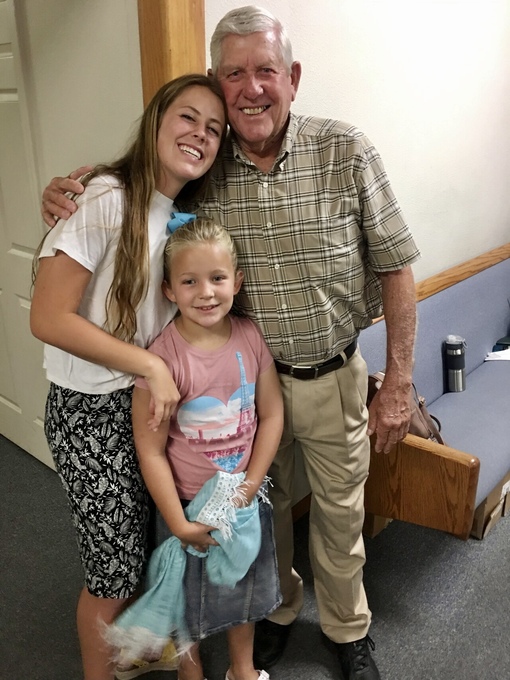 Grandpa Howard with granddaughters Ainsley & Addisyn Wood