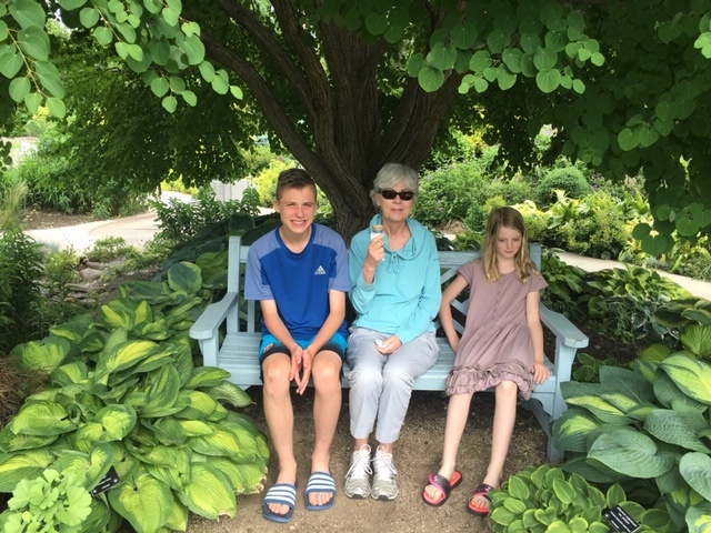 Ann with grandchildren, Jack and Madeline at Allen Centennial Gardens in Madison