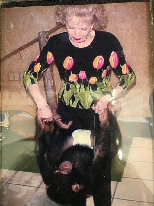 Gloria with rescue chimpanzee Bryan in Cancun