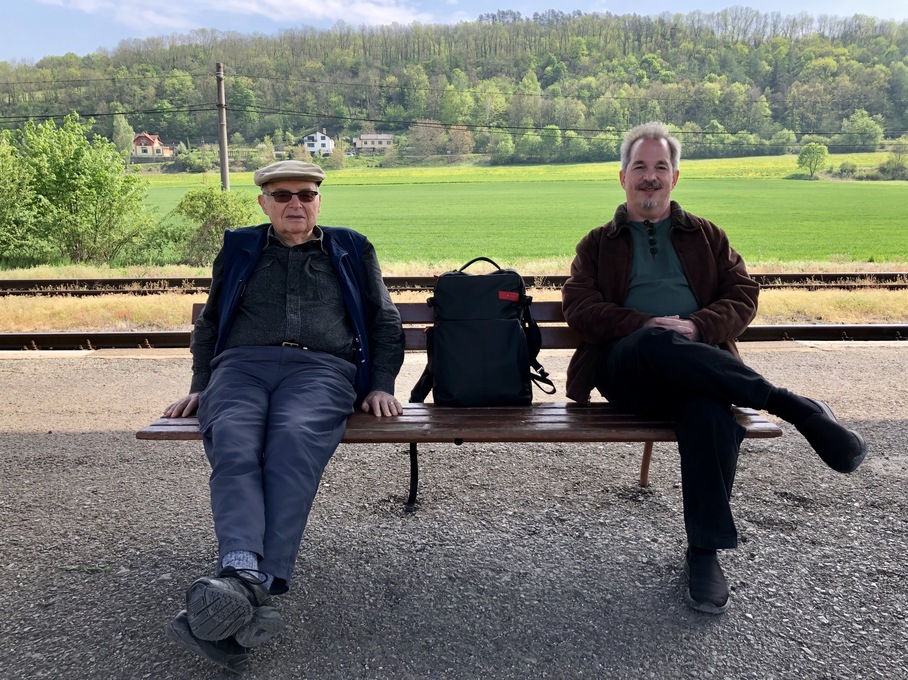 David and Evan waiting for the train