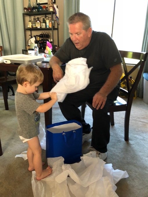 James opens a gift from Papa Mike 7/17/18