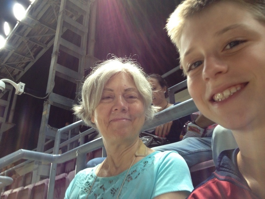 Ann and grandson Jack at Barcelona game