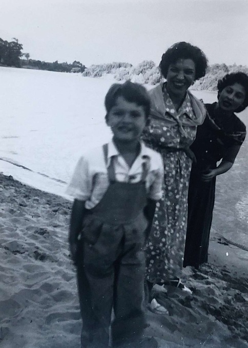 On the beach with mum