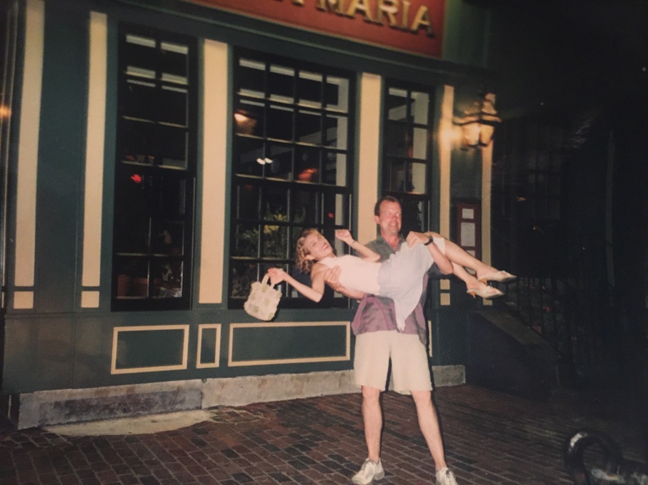 John and Laila in front of Mamma Maria