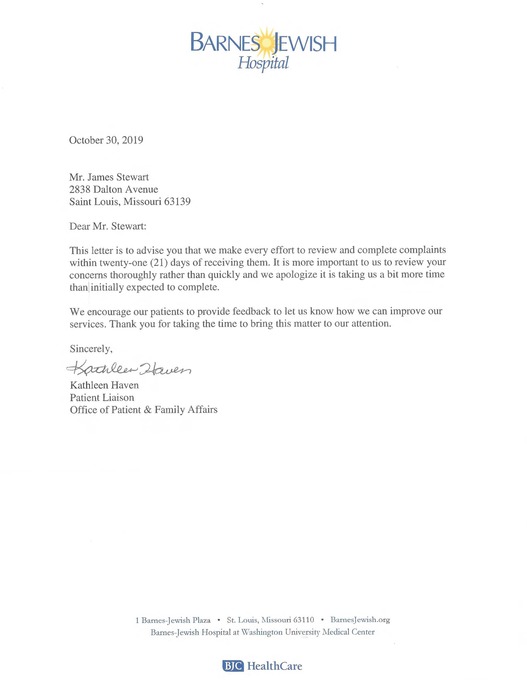 Letter from Hospital 