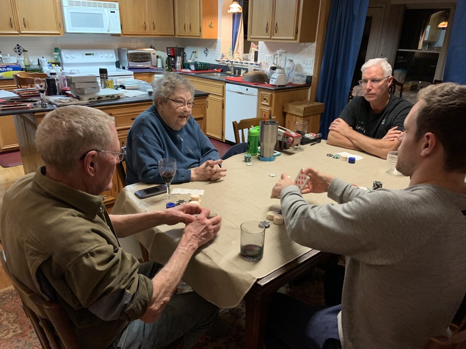 playing a game of poker with the boys