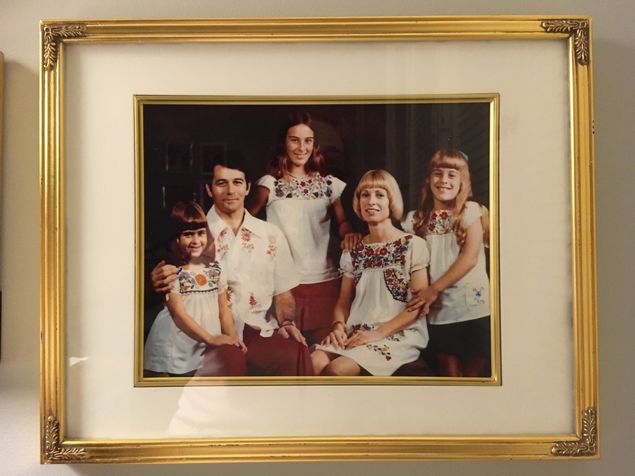 Kaplanis family photo - in shirts from Mexico trip. 1975. 