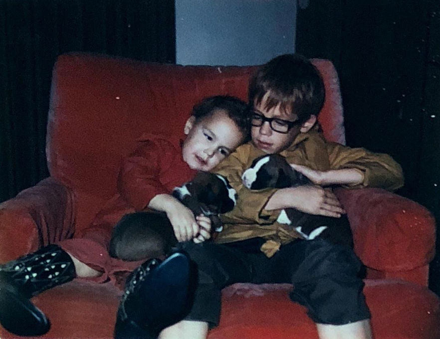 Aaron and Eric with Boxer Puppies