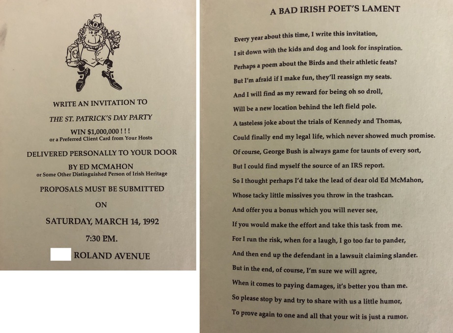 1992 St Paddy's Day Invitation