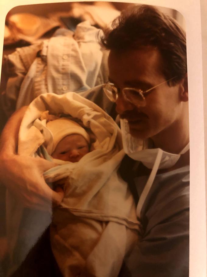 Mike meets his firstborn at the hospital